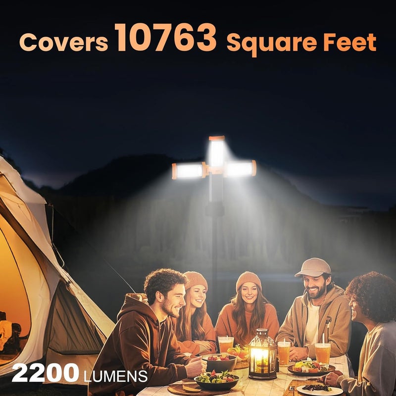CAVN Rechargeable Camping Lights with Stand 6.5 ft Max Height, Portable Cordless LED Work Light 2200 Lumens 6500/4500/3500K Dimmable Camping Essentials Gear with Detachable Tripod, Orange - Image 4